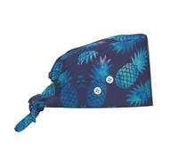 YQxwJL Blue Pineapple Print Adjustable Chef Hat with Buttons for Mask 2 Side Buckles Shower Cap Hair Cover for Women Men