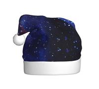 YQxwJL Blue & Purple Galaxy Print Santa Hat, Plush Christmas Hats, Holiday Festive Headwear, For Christmas Parties Everyday Wear