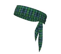 YQxwJL Blue Scottish Tartan Print Head Tie Headbands For Men Women, Adjustable Bandana Sweatbands Hair Wrap Bands For Sports