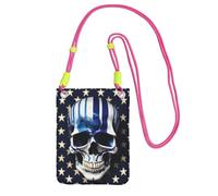 YQxwJL Blue Stripe Stars Skull Print Sling Bag For Men Women, Casual Mini Phone Purses, Anti-Theft Phone Bag, For Hiking Travel, Fuchusia, One Size
