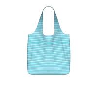 YQxwJL Blue Striped Print Ultralight Foldable Tote With Drawstring, Reusable Grocery And Travel Bag Packable Collapsible