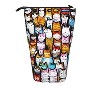 YQxwJL Cartoon Cats Print Telescopic Pencil Case Pencil Case Standing Pencil Case Cute Pencil Case for Adults, Black/White, One Size, Fashion Print