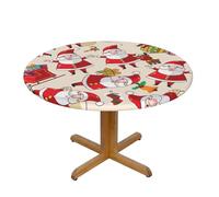 YQxwJL Christmas Cartoon Santa Claus Print Round Picnic Tablecloth, Elastic Fitted Table Covers For 90-140 Cm Tables Camping Indoor Outdoor