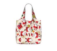 YQxwJL Christmas Cartoon Santa Claus Print Ultralight Foldable Tote With Drawstring, Reusable Grocery And Travel Bag Packable Collapsible