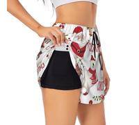 YQxwJL Christmas Santa Claus Print Athletic High Waisted Running Shorts for Women Quick Dry Gym Workout Shorts for Summer Casual Black