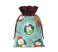 YQxwJL Christmas Santa Penguin print Christmas Gift Bags with Drawstring Burlap Sack for Christmas Candy Treat Bags Party Supplies