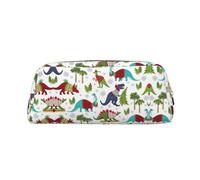 YQxwJL Colorful Dinosaurs Print Leather Pencil Case,Large Capacity Pouch With Zipper, Perfect For Pens, Pencils Supplies, Gold, One Size, Bag