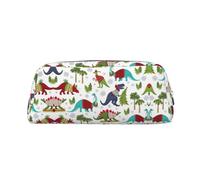 YQxwJL Colorful Dinosaurs Print Leather Pencil Case,Large Capacity Pouch With Zipper, Perfect For Pens, Pencils Supplies, Silver, One Size, Bag