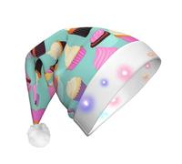 YQxwJL Cupcake Pattern Print Hat Light Up Christmas Felt Elf Hat Led Hats Adults For Women Men, Great Holiday Gift