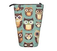 YQxwJL Cute Animal Cartoon Owls Telescopic Pencil Case Standing Cute Pencil Case for Adults Black One Size Fashion Print, Black, One size, Fashionable print