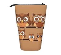 YQxwJL Cute Big Brown Cartoon Owls Print Zippered Pencil Pouch Organizers Telescopic Pencil Bag Pen Holder Stationery Case For Office