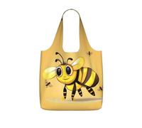 YQxwJL Cute Cartoon Bee Print Foldable Tote Bag Reusable Shopping Bag Tear Resistant Grocery Bag For Work Travel 25l Capacity, Black, One Size, Tote Backpacks