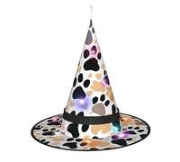 YQxwJL Cute Dog Paw Prints Print Halloween Witch Cap,Led Light Wizard Hat,Witch Hats Decorations,Hanging Floating Porch Yard Decor