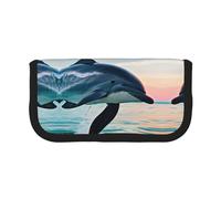 YQxwJL Cute Dolphin Jumping Print Canvas Fountain Pen Pouch Stylish Pen Case Organizer Bag Makeup Bags,For Everyday Travel
