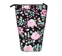 YQxwJL Cute Pinks Rose Mix Leopard Print Zippered Pencil Pouch Organizers Telescopic Pencil Bag Pen Holder Stationery Case For Office