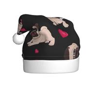 YQxwJL Cute Pug Print Santa Hat, Plush Christmas Hats, Holiday Festive Headwear, For Christmas Parties Everyday Wear