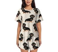 YQxwJL Dachshund Dog Print Women'S Pajamas Sets Shorts Short Sleeve Lounge Sets Sleepwear Casual Pjs With Pockets Black