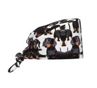 YQxwJL Dachshund Weiner Pet Dog Print Adjustable Working Cap,Bouffant Caps with Sweatband,Elastic Bandage Tie Back Hats, Black, One size