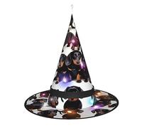 YQxwJL Dachshund Weiner Pet Dog Print Halloween Witch Cap,Led Light Wizard Hat,Witch Hats Decorations,Hanging Floating Porch Yard Decor
