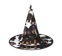 YQxwJL Dachshund Weiner Pet Dog Print Halloween Witch Hat Head Headwear Decoration Witch Hat Cosplay Party Props For Women-2pcs