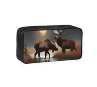 YQxwJL Deer Bear Moose Print Big Capacity Pencil Case Pen Pouch, 600d Oxford Fabric Pencil Bag With Sturdy Zipper School Supplies