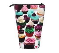 YQxwJL Delicious Cupcakes Print Zippered Pencil Pouch Organizers Telescopic Pencil Bag Pen Holder Stationery Case For Office