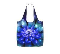 YQxwJL Fantasy Blue Flower Print Ultralight Foldable Tote With Drawstring, Reusable Grocery And Travel Bag Packable Collapsible