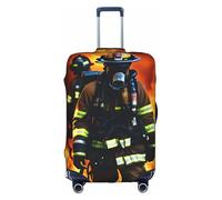 YQxwJL Firefighter Fireman Flame Print Travel Luggage Cover, Elastic Suitcase Cover Protector, For 18-32 Inch Baggage Suitcase, White, L