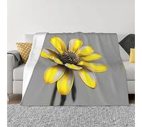 YQxwJL Flannel Fleece Blanket, Yellow Grey Floral Print Soft and Warm Blanket, for Sofa, Bed and Outdoors
