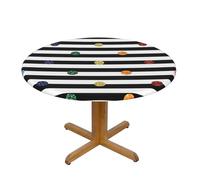 YQxwJL Glitter Rainbow Polka Dot Stripe Black And White Print Round Picnic Tablecloth, Elastic Fitted Table Covers For 90-140 Cm Tables Camping Indoor Outdoor