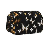 YQxwJL Gold White Butterflies Black print Pencil Case Box Organizer,Large Capacity Portable Big Pencil Bags with Zipper for Office Home, Black, One Size, Morden