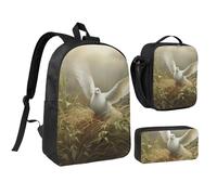 YQxwJL Grass and dove print 3 Piece Backpack Bags with Lunch Box Pencil Case Set for Travel Work Camping Unisex