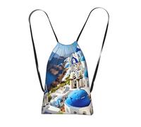YQxwJL Greek Island Sea View Print Drawstring Backpack Foldable Drawstring Bag Large Capacity Gym Bag Track Bag For Women Men