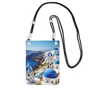 YQxwJL Greek Island Sea View Print Sling Bag For Men Women, Casual Mini Phone Purses, Anti-Theft Phone Bag, For Hiking Travel, Black, One Size