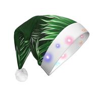 YQxwJL Green Leaves Of Palm Tree Tropical Plants Print Hat Light Up Christmas Felt Elf Hat Led Hats Adults For Women Men, Great Holiday Gift