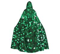 YQxwJL Green Sequin Sparkle Print Hooded Cape Adult Halloween Cloak Long Unisex Costume For Witch Cosplay Party Masquerade