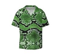 YQxwJL Green Snakeskin Print Mens Casual Button Down Shirts Short Sleeve Wrinkle Free Summer Dress Shirt with Pocket
