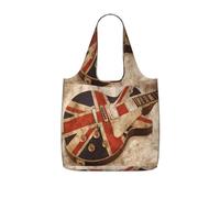 YQxwJL Guitar British Flag Print Ultralight Foldable Tote With Drawstring, Reusable Grocery And Travel Bag Packable Collapsible