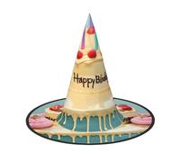 YQxwJL Happy Birthday Big Cake Print Halloween Witch Hat Head Headwear Decoration Witch Hat Cosplay Party Props For Women-2pcs