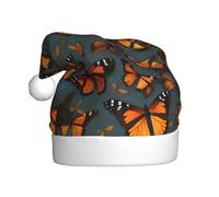 YQxwJL Heaps Of Orange Monarch Butterflies Print Santa Hat, Christmas Hats Adult, Xmas Holiday Hats For Women Men, Cozy Holiday Party Headwear