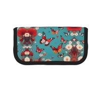 YQxwJL Hen Flying Butterflies Among Flowers Print Canvas Fountain Pen Pouch Stylish Pen Case Organizer Bag Makeup Bags,For Everyday Travel
