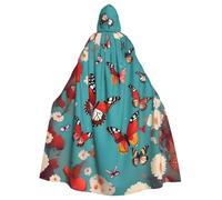 YQxwJL Hen Flying Butterflies Among Flowers Print Carnival Cape Robe Cloak, Sorcerer Hooded Cloak, For Adults Halloween Cosplay Costumes