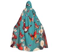 YQxwJL Hen Flying Butterflies Among Flowers print Halloween Hooded Robe Cloak for Adult Men Women Wizard Vampire Knight Fancy Cape Costume