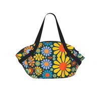 YQxwJL Hippie Pattern Print 2-In-1 Picnic Blanket And Tote Bag, Outdoor Beach Mat 94cm Foldable Ground Cover For Camping