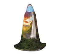 YQxwJL Iceland Waterfall River Field Sunset Print Teen Halloween Cloak With Hood Long Unisex Cape Costume For Party Masquerade Role Play