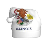YQxwJL Illinois State Flag Print Santa Hat, Christmas Hats Adult, Xmas Holiday Hats For Women Men, Cozy Holiday Party Headwear