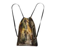 YQxwJL Italian Old Street Print Drawstring Backpack Foldable Drawstring Bag Large Capacity Gym Bag Track Bag For Women Men