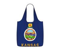 YQxwJL Kansas State Flag Print Ultralight Foldable Tote With Drawstring, Reusable Grocery And Travel Bag Packable Collapsible