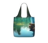 YQxwJL Lake Fairy Print Foldable Tote Bag Reusable Shopping Bag Tear Resistant Grocery Bag For Work Travel 25l Capacity, Black, One Size, Tote Backpacks