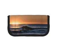 YQxwJL Last Sun Rays Of Over The Sea Waves Print Canvas Fountain Pen Pouch Stylish Pen Case Organizer Bag Makeup Bags,For Everyday Travel